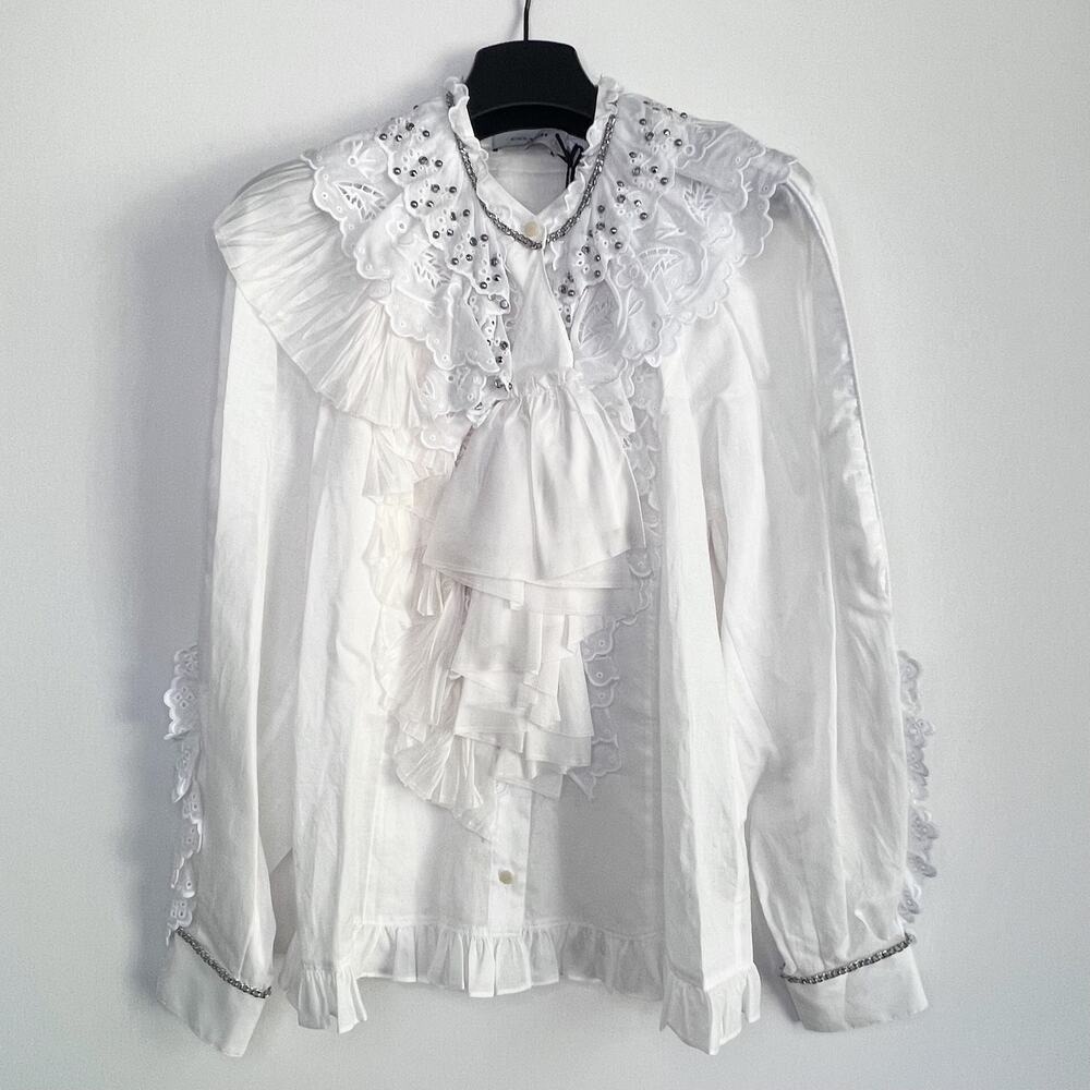 Coach 1941 NWT 2018 Runway White Prairie Ruffle Blouse Eyelet Trim Women's 4 - Picture 5 of 13
